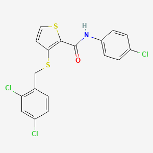 molecular formula C18H12Cl3NOS2 B2724150 N-(4-chlorophenyl)-3-[(2,4-dichlorobenzyl)sulfanyl]-2-thiophenecarboxamide CAS No. 251097-46-8