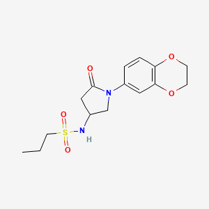 molecular formula C15H20N2O5S B2724152 N-(1-(2,3-dihydrobenzo[b][1,4]dioxin-6-yl)-5-oxopyrrolidin-3-yl)propane-1-sulfonamide CAS No. 896316-85-1