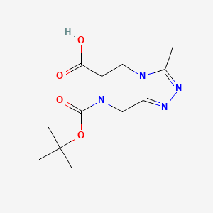 molecular formula C12H18N4O4 B2724170 7-[(tert-butoxy)carbonyl]-3-methyl-5H,6H,7H,8H-[1,2,4]triazolo[4,3-a]pyrazine-6-carboxylic acid CAS No. 2059936-29-5