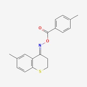 molecular formula C18H17NO2S B2724175 6-Methyl-4-{[(4-methylbenzoyl)oxy]imino}thiochromane CAS No. 383145-43-5