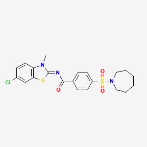 molecular formula C21H22ClN3O3S2 B2724185 (Z)-4-(环庚烷-1-基磺酰)-N-(6-氯-3-甲基苯并[d]噻唑-2(3H)-基亚甲基)苯甲酰胺 CAS No. 393835-14-8