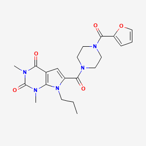 molecular formula C21H25N5O5 B2724187 6-(4-(furan-2-carbonyl)piperazine-1-carbonyl)-1,3-dimethyl-7-propyl-1H-pyrrolo[2,3-d]pyrimidine-2,4(3H,7H)-dione CAS No. 1021259-18-6
