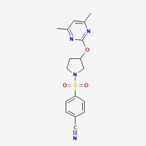 molecular formula C17H18N4O3S B2724213 4-((3-((4,6-Dimethylpyrimidin-2-yl)oxy)pyrrolidin-1-yl)sulfonyl)benzonitrile CAS No. 2034253-22-8