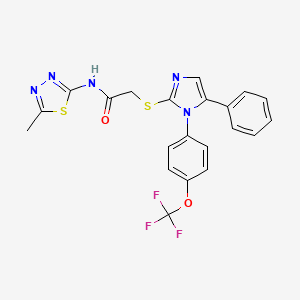 molecular formula C21H16F3N5O2S2 B2724217 N-(5-methyl-1,3,4-thiadiazol-2-yl)-2-((5-phenyl-1-(4-(trifluoromethoxy)phenyl)-1H-imidazol-2-yl)thio)acetamide CAS No. 1226435-30-8