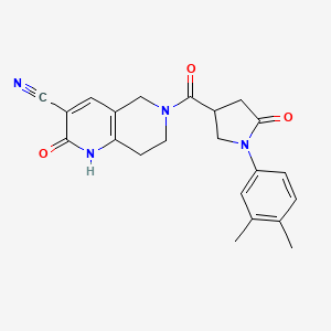 molecular formula C22H22N4O3 B2724224 6-(1-(3,4-Dimethylphenyl)-5-oxopyrrolidine-3-carbonyl)-2-oxo-1,2,5,6,7,8-hexahydro-1,6-naphthyridine-3-carbonitrile CAS No. 2034448-29-6
