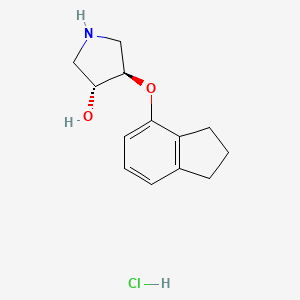molecular formula C13H18ClNO2 B2724226 (3R,4R)-4-(2,3-Dihydro-1H-inden-4-yloxy)pyrrolidin-3-ol;hydrochloride CAS No. 76784-10-6