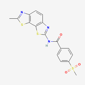 molecular formula C17H13N3O3S3 B2724234 N-(7-methylbenzo[1,2-d:4,3-d']bis(thiazole)-2-yl)-4-(methylsulfonyl)benzamide CAS No. 896337-44-3
