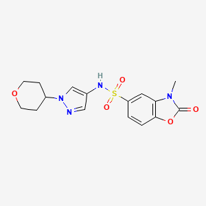 molecular formula C16H18N4O5S B2724244 3-甲基-2-氧代-N-(1-(四氢-2H-吡喃-4-基)-1H-吡唑-4-基)-2,3-二氢苯并[d]噁唑-5-磺酰胺 CAS No. 1704660-30-9