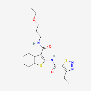 molecular formula C19H26N4O3S2 B2724251 N-{3-[(3-ethoxypropyl)carbamoyl]-4,5,6,7-tetrahydro-1-benzothiophen-2-yl}-4-ethyl-1,2,3-thiadiazole-5-carboxamide CAS No. 899731-24-9