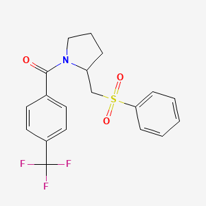 molecular formula C19H18F3NO3S B2724258 (2-((Phenylsulfonyl)methyl)pyrrolidin-1-yl)(4-(trifluoromethyl)phenyl)methanone CAS No. 1798025-09-8