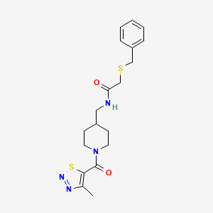 molecular formula C19H24N4O2S2 B2724278 2-(benzylthio)-N-((1-(4-methyl-1,2,3-thiadiazole-5-carbonyl)piperidin-4-yl)methyl)acetamide CAS No. 1235639-27-6