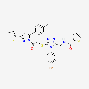 N-((4-(4-bromophenyl)-5-((2-oxo-2-(3-(thiophen-2-yl)-5-(p-tolyl)-4,5-dihydro-1H-pyrazol-1-yl)ethyl)thio)-4H-1,2,4-triazol-3-yl)methyl)thiophene-2-carboxamide