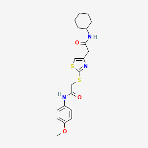 molecular formula C20H25N3O3S2 B2724298 N-cyclohexyl-2-(2-((2-((4-methoxyphenyl)amino)-2-oxoethyl)thio)thiazol-4-yl)acetamide CAS No. 941961-92-8