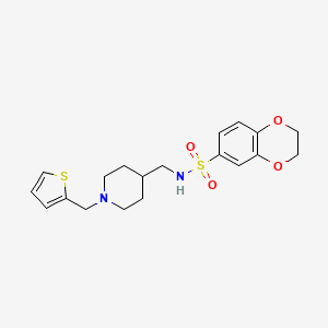 molecular formula C19H24N2O4S2 B2724300 N-((1-(thiophen-2-ylmethyl)piperidin-4-yl)methyl)-2,3-dihydrobenzo[b][1,4]dioxine-6-sulfonamide CAS No. 953205-20-4