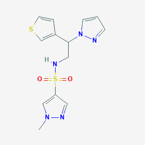 molecular formula C13H15N5O2S2 B2724308 N-(2-(1H-pyrazol-1-yl)-2-(thiophen-3-yl)ethyl)-1-methyl-1H-pyrazole-4-sulfonamide CAS No. 2034494-31-8
