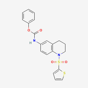 molecular formula C20H18N2O4S2 B2724356 phenyl N-(1-thiophen-2-ylsulfonyl-3,4-dihydro-2H-quinolin-6-yl)carbamate CAS No. 941882-60-6