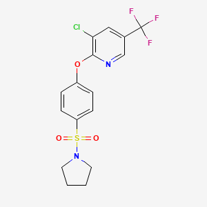 molecular formula C16H14ClF3N2O3S B2724386 3-Chloro-2-(4-(1-pyrrolidinylsulfonyl)phenoxy)-5-(trifluoromethyl)pyridine CAS No. 344278-02-0