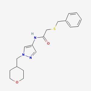 2-(benzylthio)-N-(1-((tetrahydro-2H-pyran-4-yl)methyl)-1H-pyrazol-4-yl)acetamide