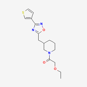 molecular formula C16H21N3O3S B2724412 2-Ethoxy-1-(3-((3-(thiophen-3-yl)-1,2,4-oxadiazol-5-yl)methyl)piperidin-1-yl)ethanone CAS No. 1798673-14-9