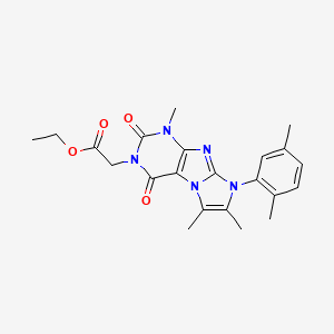 molecular formula C22H25N5O4 B2724413 乙酸乙酯 2-[6-(2,5-二甲基苯基)-4,7,8-三甲基-1,3-二氧杂嘧啶-2-基]乙酸乙酯 CAS No. 878732-77-5