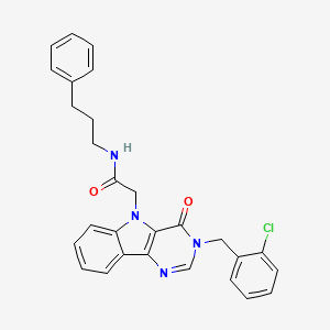 molecular formula C28H25ClN4O2 B2724416 2-(3-(2-chlorobenzyl)-4-oxo-3H-pyrimido[5,4-b]indol-5(4H)-yl)-N-(3-phenylpropyl)acetamide CAS No. 1185097-09-9