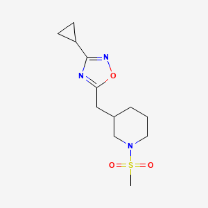 molecular formula C12H19N3O3S B2724435 3-Cyclopropyl-5-((1-(methylsulfonyl)piperidin-3-yl)methyl)-1,2,4-oxadiazole CAS No. 1705107-82-9