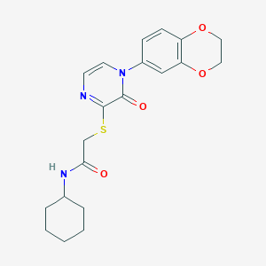 N-cyclohexyl-2-((4-(2,3-dihydrobenzo[b][1,4]dioxin-6-yl)-3-oxo-3,4-dihydropyrazin-2-yl)thio)acetamide