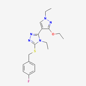 molecular formula C18H22FN5OS B2724450 3-(3-ethoxy-1-ethyl-1H-pyrazol-4-yl)-4-ethyl-5-((4-fluorobenzyl)thio)-4H-1,2,4-triazole CAS No. 1013778-94-3