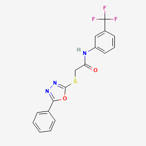molecular formula C17H12F3N3O2S B2724508 2-[(5-phenyl-1,3,4-oxadiazol-2-yl)sulfanyl]-N-[3-(trifluoromethyl)phenyl]acetamide CAS No. 329080-16-2