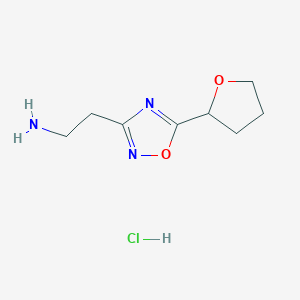 molecular formula C8H14ClN3O2 B2724516 2-(5-(Tetrahydrofuran-2-yl)-1,2,4-oxadiazol-3-yl)ethanamine hydrochloride CAS No. 1249776-38-2; 1332529-78-8