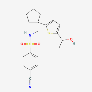 molecular formula C19H22N2O3S2 B2724530 4-cyano-N-((1-(5-(1-hydroxyethyl)thiophen-2-yl)cyclopentyl)methyl)benzenesulfonamide CAS No. 2034256-13-6