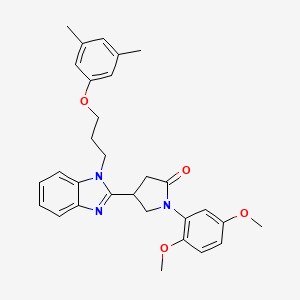 molecular formula C30H33N3O4 B2724534 1-(2,5-dimethoxyphenyl)-4-{1-[3-(3,5-dimethylphenoxy)propyl]-1H-benzimidazol-2-yl}pyrrolidin-2-one CAS No. 862828-64-6
