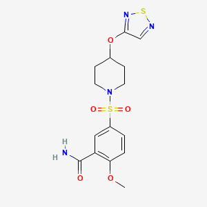 molecular formula C15H18N4O5S2 B2724547 5-((4-((1,2,5-Thiadiazol-3-yl)oxy)piperidin-1-yl)sulfonyl)-2-methoxybenzamide CAS No. 2194903-57-4