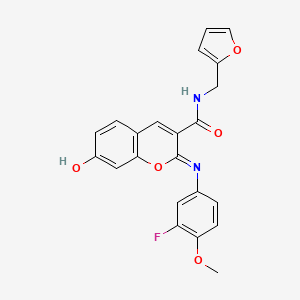 molecular formula C22H17FN2O5 B2724549 (2Z)-2-[(3-fluoro-4-methoxyphenyl)imino]-N-(furan-2-ylmethyl)-7-hydroxy-2H-chromene-3-carboxamide CAS No. 1327177-76-3