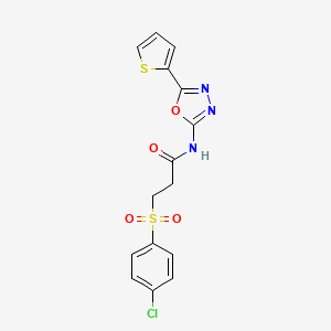molecular formula C15H12ClN3O4S2 B2724552 3-(4-chlorophenyl)sulfonyl-N-(5-thiophen-2-yl-1,3,4-oxadiazol-2-yl)propanamide CAS No. 898437-26-8