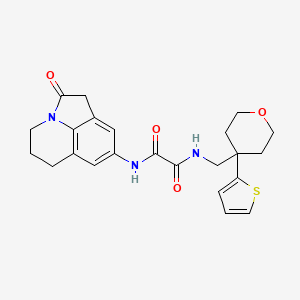 molecular formula C23H25N3O4S B2724561 N1-(2-氧代-2,4,5,6-四氢-1H-吡咯并[3,2,1-ij]喹啉-8-基)-N2-((4-(噻吩-2-基)四氢-2H-吡喃-4-基)甲基)草酰胺 CAS No. 1251610-82-8