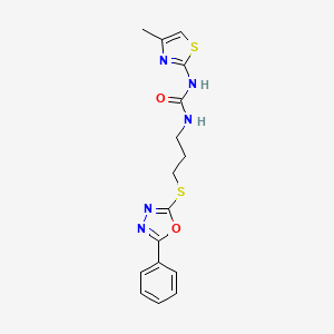 molecular formula C16H17N5O2S2 B2724564 1-(4-Methylthiazol-2-yl)-3-(3-((5-phenyl-1,3,4-oxadiazol-2-yl)thio)propyl)urea CAS No. 899740-96-6