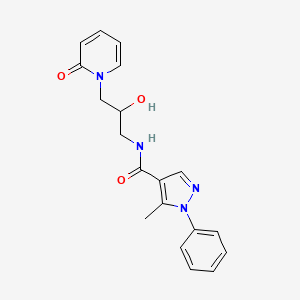 molecular formula C19H20N4O3 B2724586 N-(2-hydroxy-3-(2-oxopyridin-1(2H)-yl)propyl)-5-methyl-1-phenyl-1H-pyrazole-4-carboxamide CAS No. 1797890-45-9