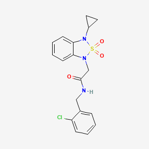 molecular formula C18H18ClN3O3S B2724611 N-[(2-chlorophenyl)methyl]-2-(3-cyclopropyl-2,2-dioxo-1,3-dihydro-2lambda6,1,3-benzothiadiazol-1-yl)acetamide CAS No. 2097894-39-6