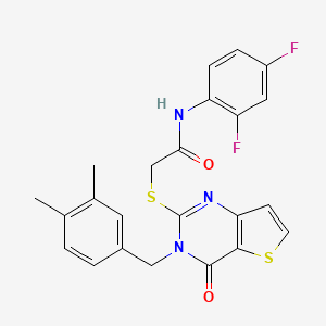 molecular formula C23H19F2N3O2S2 B2724617 N-(2,4-二氟苯基)-2-{[3-(3,4-二甲基苯甲基)-4-氧代-3,4-二氢噻吩并[3,2-d]嘧啶-2-基]硫代基}乙酰胺 CAS No. 1252897-13-4