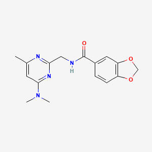 molecular formula C16H18N4O3 B2724620 N-((4-(dimethylamino)-6-methylpyrimidin-2-yl)methyl)benzo[d][1,3]dioxole-5-carboxamide CAS No. 1797811-60-9