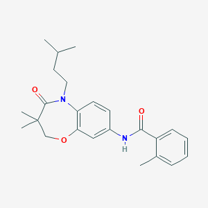 molecular formula C24H30N2O3 B2724645 N-(5-isopentyl-3,3-dimethyl-4-oxo-2,3,4,5-tetrahydrobenzo[b][1,4]oxazepin-8-yl)-2-methylbenzamide CAS No. 921835-63-4