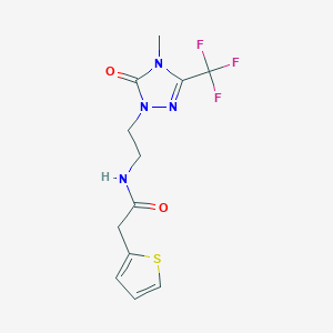 molecular formula C12H13F3N4O2S B2724648 N-(2-(4-methyl-5-oxo-3-(trifluoromethyl)-4,5-dihydro-1H-1,2,4-triazol-1-yl)ethyl)-2-(thiophen-2-yl)acetamide CAS No. 1421525-01-0