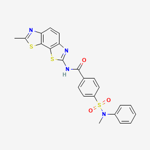 molecular formula C23H18N4O3S3 B2724662 4-[methyl(phenyl)sulfamoyl]-N-{11-methyl-3,12-dithia-5,10-diazatricyclo[7.3.0.0^{2,6}]dodeca-1(9),2(6),4,7,10-pentaen-4-yl}benzamide CAS No. 325977-24-0