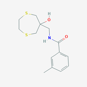 molecular formula C14H19NO2S2 B2724671 N-[(6-Hydroxy-1,4-dithiepan-6-yl)methyl]-3-methylbenzamide CAS No. 2415598-98-8