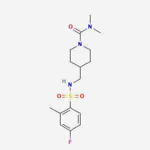 molecular formula C16H24FN3O3S B2724677 4-((4-氟-2-甲基苯基磺酰氨基)甲基)-N,N-二甲基哌啶-1-甲酰胺 CAS No. 2034295-83-3