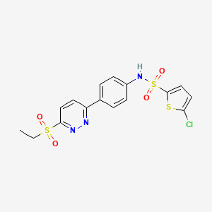 molecular formula C16H14ClN3O4S3 B2724678 5-chloro-N-(4-(6-(ethylsulfonyl)pyridazin-3-yl)phenyl)thiophene-2-sulfonamide CAS No. 921864-82-6