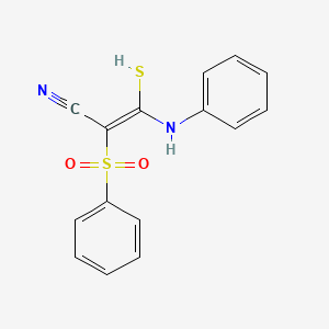 molecular formula C15H12N2O2S2 B2724680 3-(苯基氨基)-2-(苯基磺酰基)-3-硫代丙-2-烯腈 CAS No. 792904-56-4