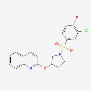 molecular formula C19H16ClFN2O3S B2724694 2-((1-((3-Chloro-4-fluorophenyl)sulfonyl)pyrrolidin-3-yl)oxy)quinoline CAS No. 2034314-38-8