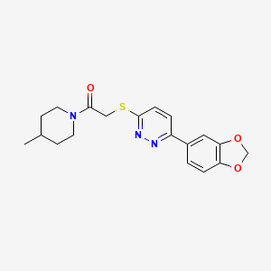 molecular formula C19H21N3O3S B2724708 2-[6-(1,3-苯并二氧杂噻吩-5-基)吡啶-3-基]硫代-1-(4-甲基哌啶-1-基)乙酮 CAS No. 872695-56-2